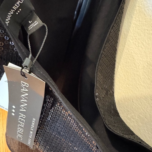 BR Sequin Top Black One Shoulder Banana Republic Stretch Side Zip NWT - Picture 7 of 9